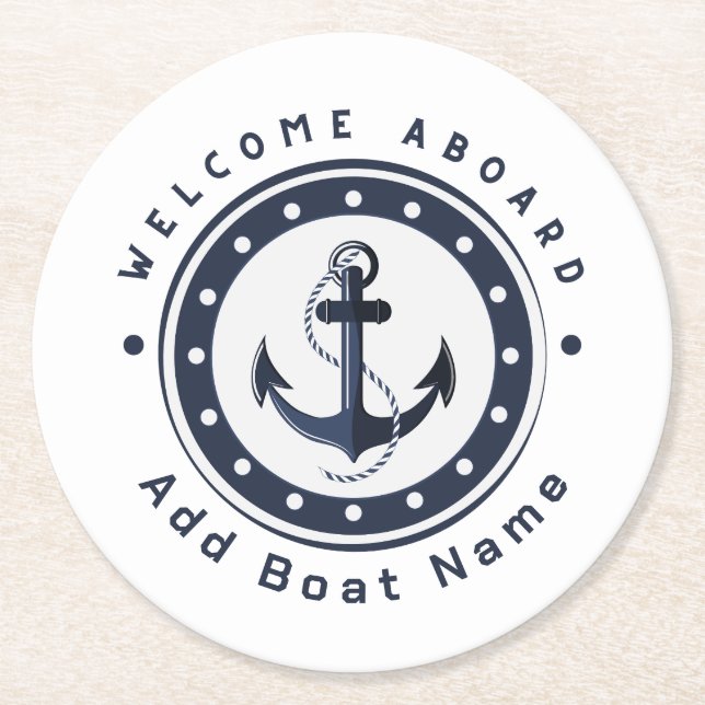Yachthafen der Blue Navy Anchor Runder Pappuntersetzer (Vorderseite)