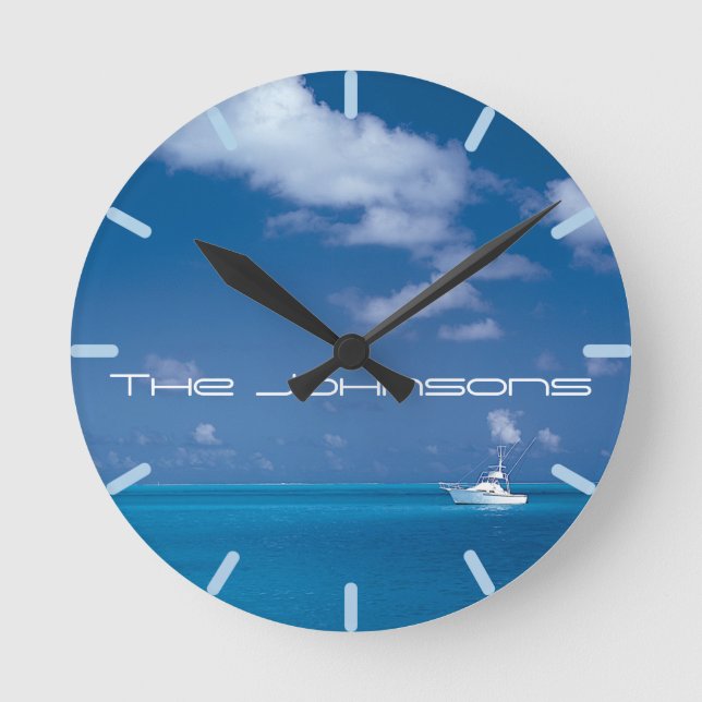 Yachting into the Blue Runde Wanduhr (Vorderseite)