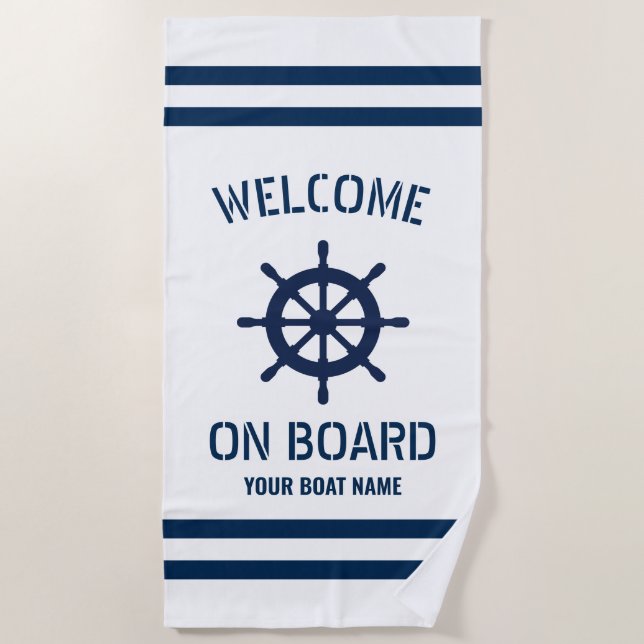 Yachtname nautischer Empfang an Bord Strandtuch (Vorderseite)