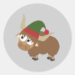 Yak Christmas Elf Runder Aufkleber
