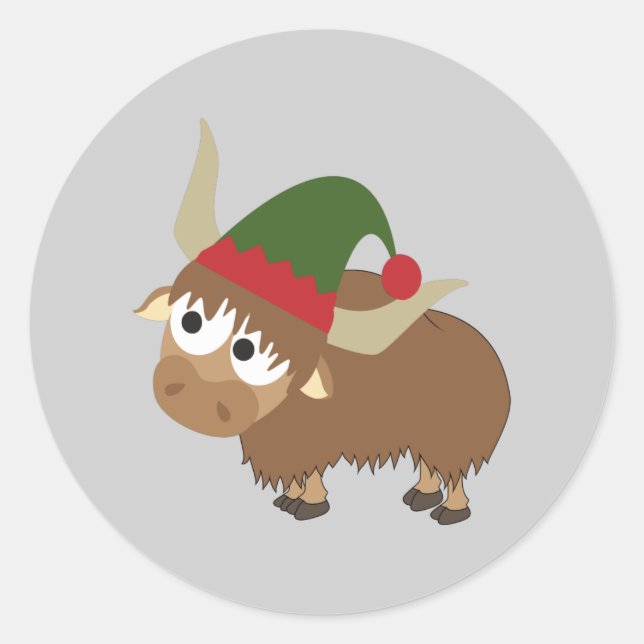 Yak Christmas Elf Runder Aufkleber (Vorderseite)