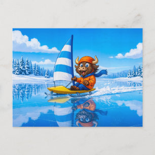 Yak-Eissegeln auf einem gefrorenen Wintersee Postkarte