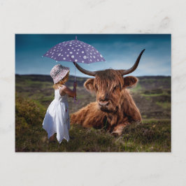 YAK GIRL UMBRELLA FUNNY POSTCROSSING POSTKARTE