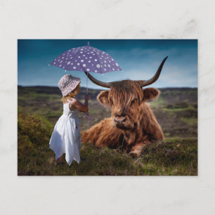 YAK-MÄDCHEN SCHIRM LUSTIG POSTCROSSING POSTKARTE