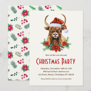 Yak Weihnachtsmannmütze Red Poinsettias Ox Party Einladung
