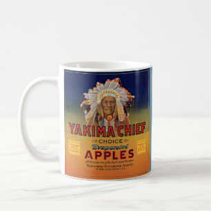 Yakima-Äpfelschild mit dem höchsten Verdunstungsze Kaffeetasse