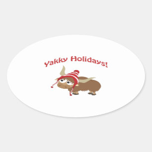 Yakky Urlaub! Winter Yak Ovaler Aufkleber