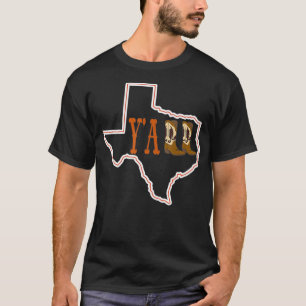 Y'all Texas Staat Karte Kontur Cowboy Boots Southe T-Shirt