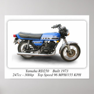 Yamaha RD250 Motorrad - A3-Großdruckplakat Poster