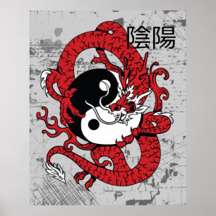 Yang-Chinesisches Symbol und Drache Poster