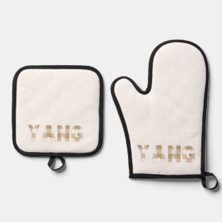 Yang Hmong Nachname Beige Kariert Ofenhandschuh & Topflappen-Set