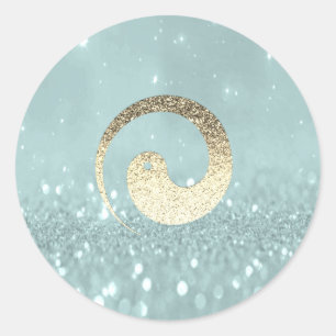Yang-Symbol-Balance-Aquamarines Gold-Pin-Logo Runder Aufkleber