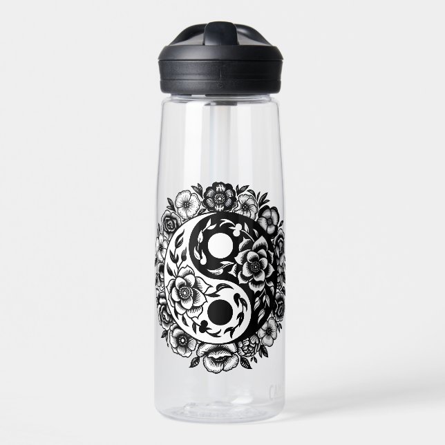 Yang Yang personalize hübsch Black and White Flora Trinkflasche (Vorne)