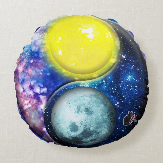 Yang-Yin / Sun-Moon Rundes Kissen (Vorderseite)