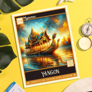 Yangon, Myanmar   Vintage Malerei Postkarte