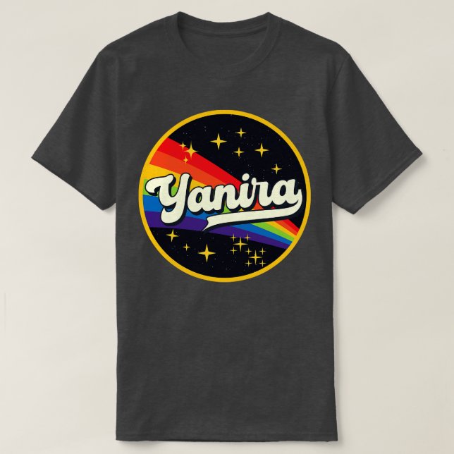Yanira Regenbogen im Weltraum Vintager Stil T-Shirt (Design vorne)