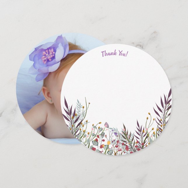 Yanna Round Foto Dankeschön Card Einladung (Vorne/Hinten)