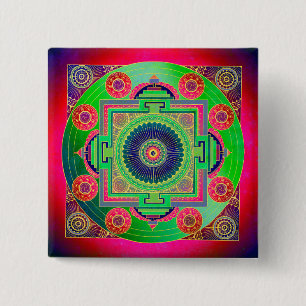 YANTRA - das große Rad - grün rosa Button