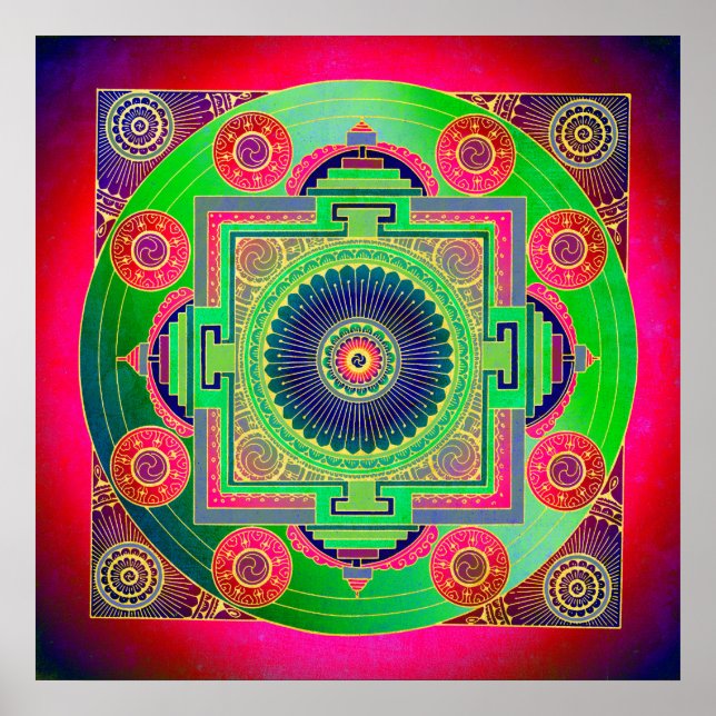 YANTRA - das große Rad - grün rosa Poster (Vorne)