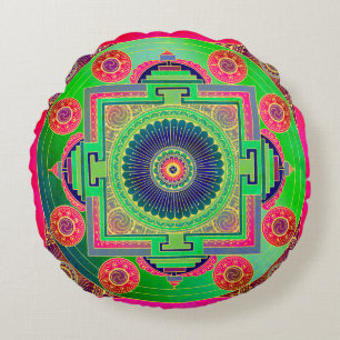 YANTRA - das große Rad - grün rosa Rundes Kissen