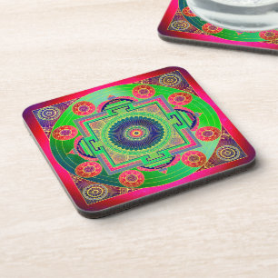 YANTRA - das große Rad - grün rosa Untersetzer