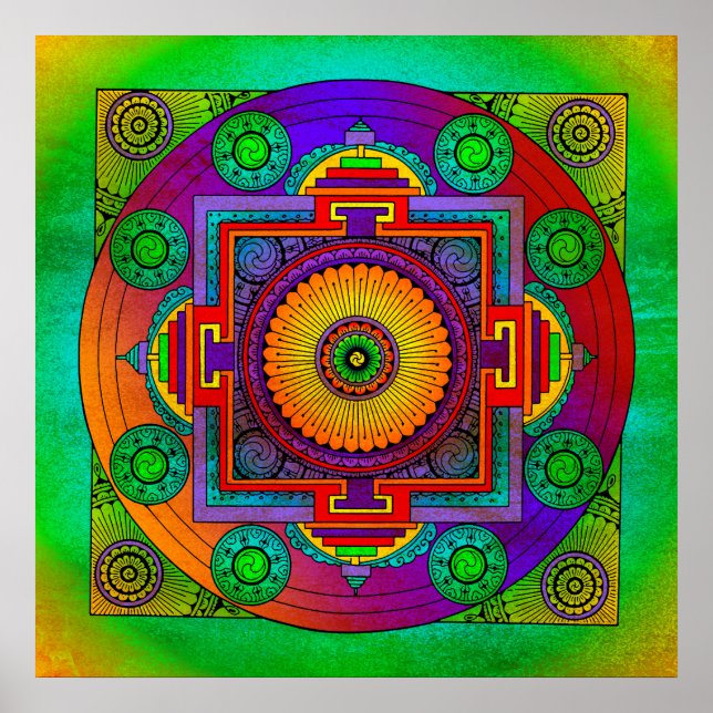 YANTRA - das große Rad - grüne Violette Poster (Vorne)
