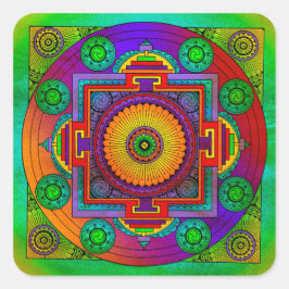 YANTRA - das große Rad - grüne Violette Quadratischer Aufkleber