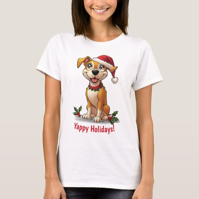 Yappy Christmas Dog Weihnachtsmannmütze T - Shirt (Vorderseite)