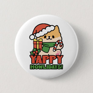 Yappy Howlidays - Niedlicher Cartoon für Weihnacht Button