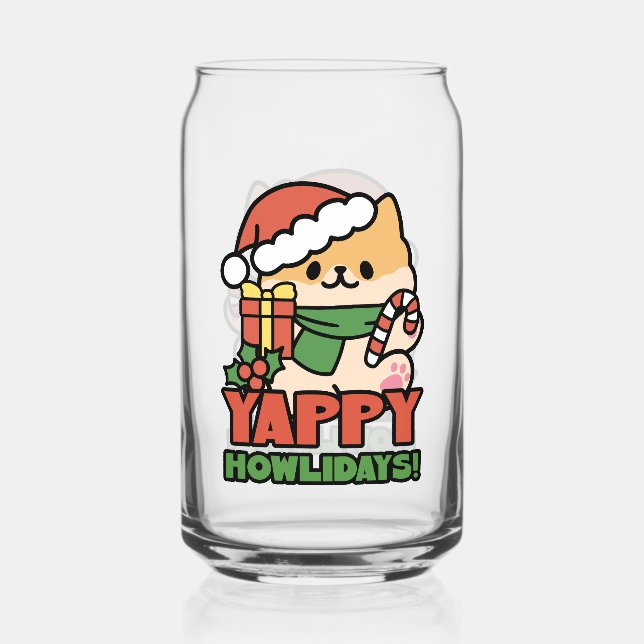 Yappy Howlidays - Niedlicher Cartoon für Weihnacht Dosenglas (Vorderseite)