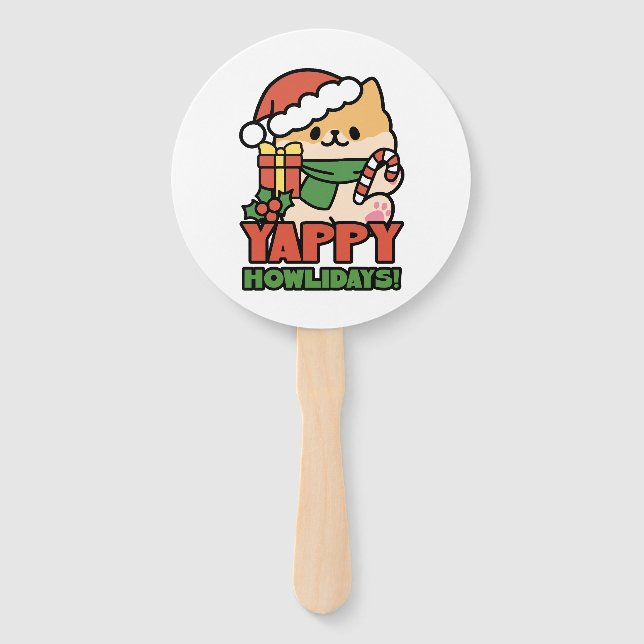 Yappy Howlidays - Niedlicher Cartoon für Weihnacht Fächer (Vorderseite)