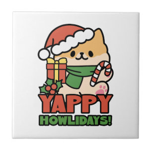 Yappy Howlidays - Niedlicher Cartoon für Weihnacht Fliese
