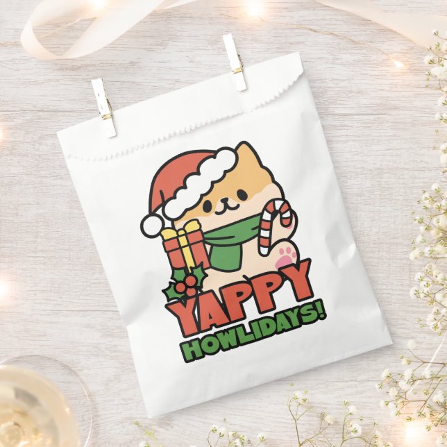 Yappy Howlidays - Niedlicher Cartoon für Weihnacht Geschenktütchen (Ausgeschnitten)