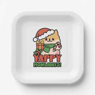 Yappy Howlidays - Niedlicher Cartoon für Weihnacht Pappteller