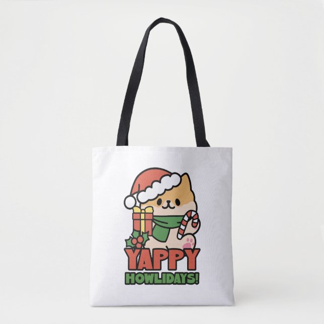 Yappy Howlidays - Niedlicher Cartoon für Weihnacht Tasche (Vorderseite)