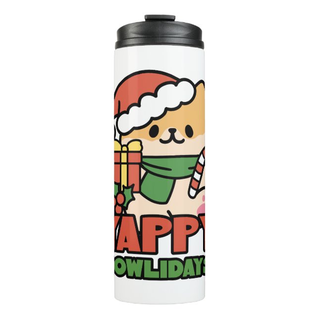Yappy Howlidays - Niedlicher Cartoon für Weihnacht Thermosbecher (Vorderseite)
