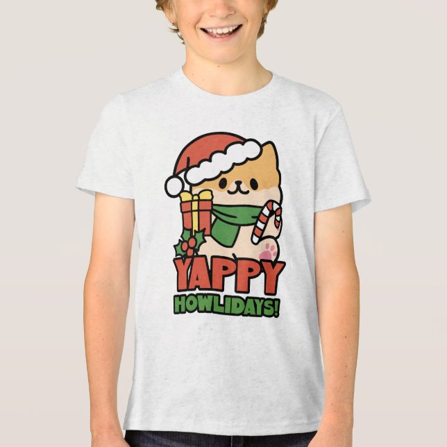 Yappy Howlidays - Niedlicher Cartoon für Weihnacht Tri-Blend Shirt (Vorderseite)