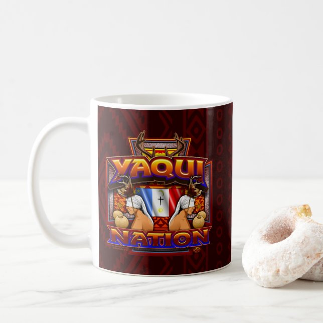 Yaqui Nations-Flaggen-Rotwild-Tänzerentwurf Kaffeetasse (Mit Donut)