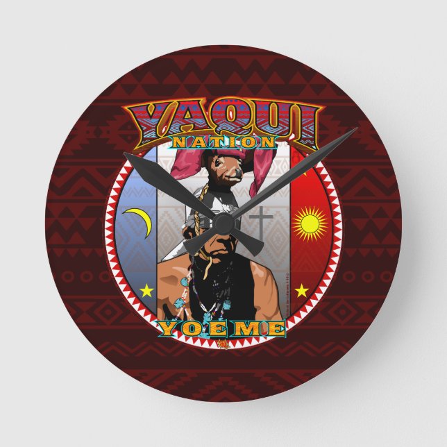 Yaqui Yoeme Rotwild-Tänzerentwurf Runde Wanduhr (Vorderseite)