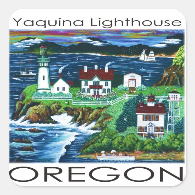 Yaquina Lighthouse ~ Oregon Quadratischer Aufkleber (Vorderseite)