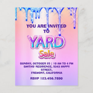 Yard Sale Garage Sale Holographic Pink Blue Tropfe Flyer