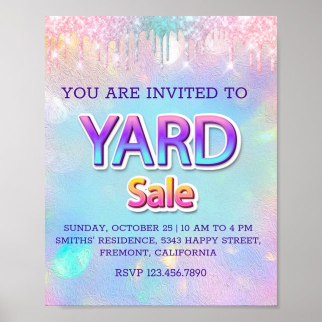 Yard Sale PINK Tropfens Holografische Annucement Poster (Vorne)