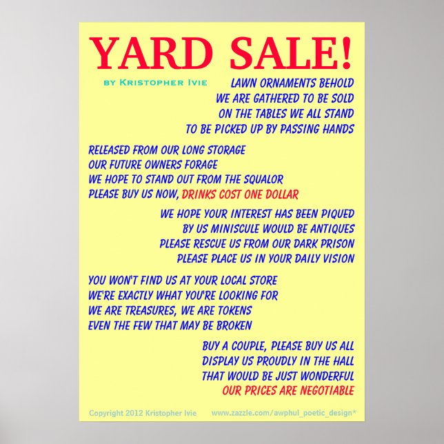 Yard Sale Poem Poster (Vorne)