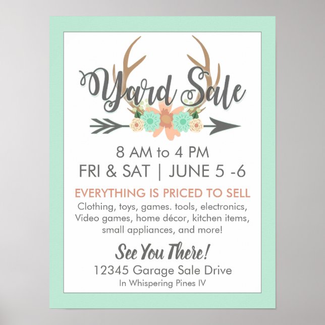 Yard Sale Poster - Pastel Deer Antlers (Vorne)