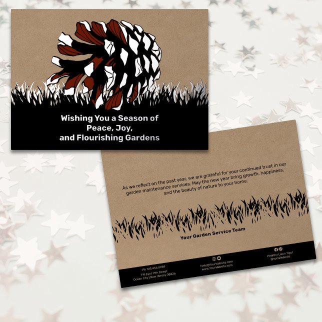 Yard Service Christmas Foil Business Holiday Card Folieneinladung (Yard Service Christmas Foil Business Holiday Card - Pine Cone Snow Dusted)
