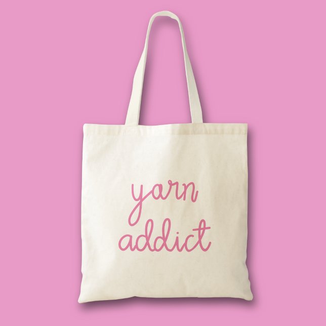 Yarn Addict Typografie Tragetasche (Pink Yarn addict tote bag)