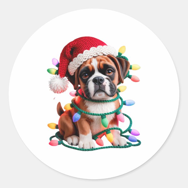 Yarn Boxer Dog Sewing Knitting Crocheting Christma Runder Aufkleber (Vorderseite)
