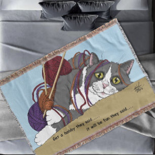Yarn Knitting Funny Cat Decke