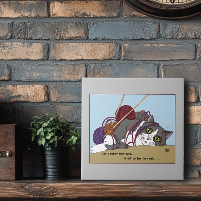 Yarn Knitting Funny Cat Fliese (Von Creator hochgeladen)