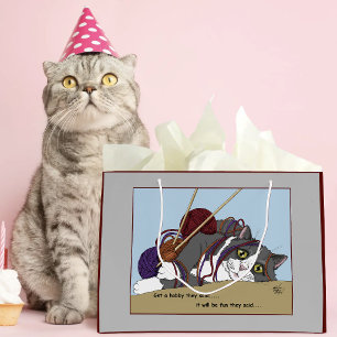 Yarn Knitting Funny Cat Große Geschenktüte